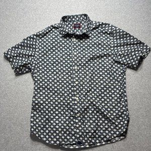 Untuckit Shirt Mens Medium Blue Floral Button Up 100% Cotton Pattern Short Sleev